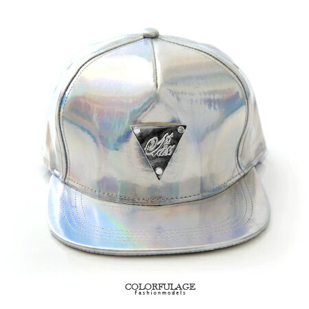 前衛金屬感 銀色鐳射太空質感 板帽 棒球帽 平沿帽 可調式頭圍 柒彩年代【NH178】嘻哈類品牌