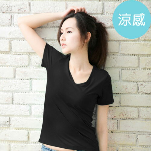 ROUAN柔安 台灣製冰涼衣-短袖V領T恤(黑)(MA0188N)