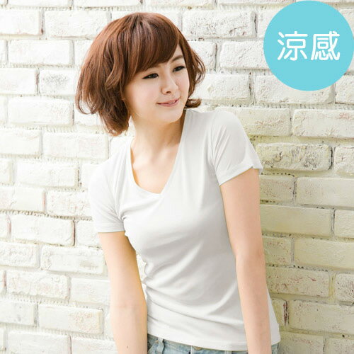 ROUAN柔安 台灣製冰涼衣-短袖V領T恤(白)(MA0188W)