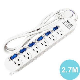 唯力 3孔六開關六插座電腦延長線-2.7M(9尺)【KTC-636A】(MD0181M)