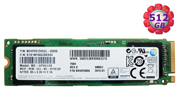 Samsung 三星 SSD 512GB【AHCI】SM951 M.2 2280 PCIe PCI-Express 3.0 MZHPV512HDGL 固態硬碟