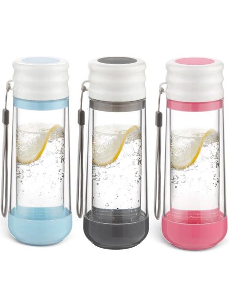 美國DRINKADEUX 雙層防撞玻璃瓶安全水壺-經典杯蓋款【藍色】
