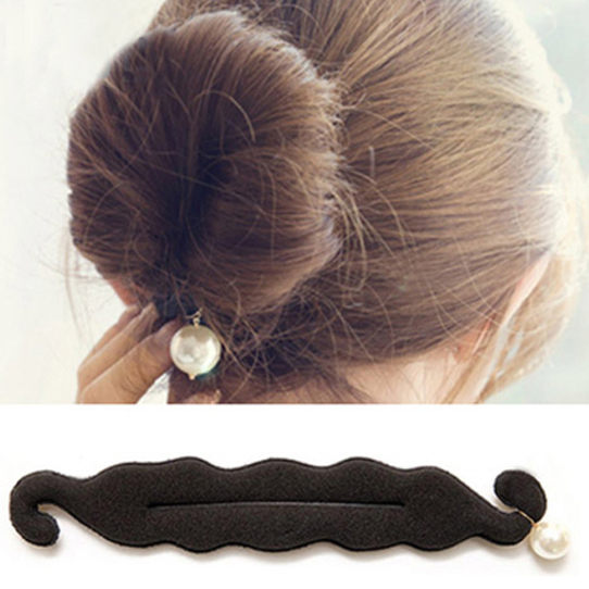 PS Mall 韓國最新海綿寶寶 珍珠雙鉤綁帶丸子頭海綿盤髮器 DIY髮器 髮包【H046】