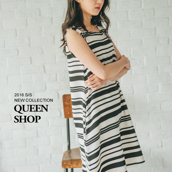 Ｑｕｅｅｎ Ｓｈｏｐ【01082673】粗細條紋傘襬無袖洋裝＊現貨+預購＊