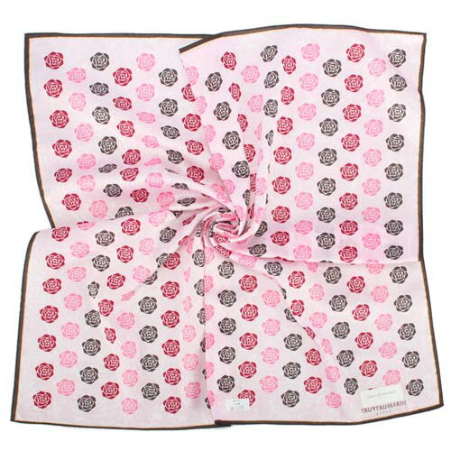 【愛名牌‧TRUSSARDI 】新款滿版玫瑰圖紋純棉帕巾-粉紅色