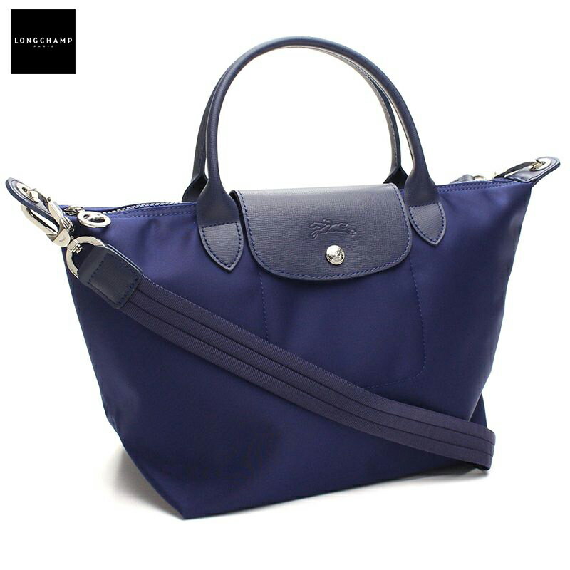 ★樂天SuperSale加碼★全店免運★限量20個★【LONGCHAMP】 Le pliage Neo 厚質尼龍布短帶水餃包/斜背包(黑色/藍色 中)