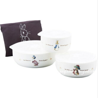 日本原裝日本製 PETER RABBIT彼得兔瓷器圓形保鮮盒(3入組附提袋)