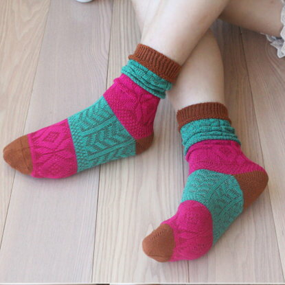 日韓系 彩色橫條襪民族風森林系全棉襪子女襪堆堆襪襪-多色/單售