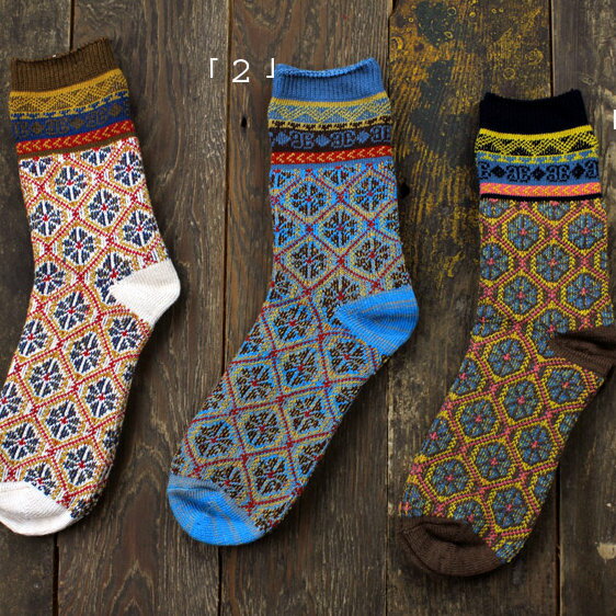 日韓系 民族風森林系全棉襪子女襪堆堆襪菱格款-3色/單售