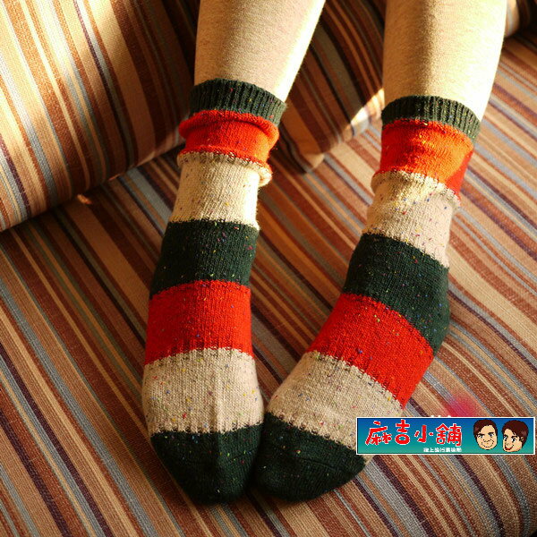 日韓系 粗線堆堆襪森女襪撞色 民族風短襪子女短靴襪-5色/單售