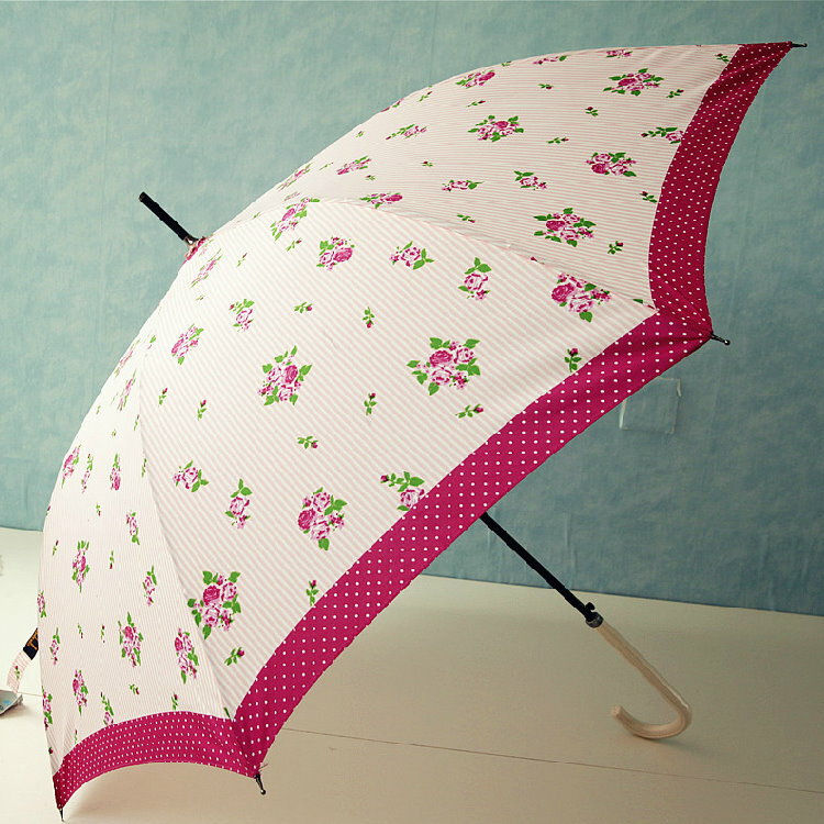 新品新品長柄傘三折五折傘 玫瑰花系列豎條紋女傘三款