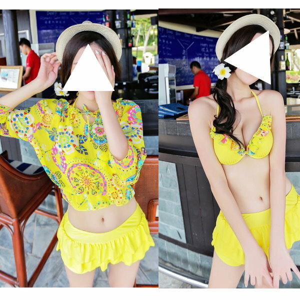 日韓夏新款 性感裙式比基尼三件套 集中帶鋼托遮肚 泳裝