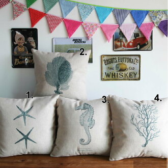 45*45 海洋標本棉麻抱枕套 沙發靠墊 家居酒吧 /單面圖案 - 限時優惠好康折扣