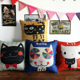 45*45 大頭貓咪簡約風棉麻抱枕套 沙發靠墊 家居酒吧 /單面圖案