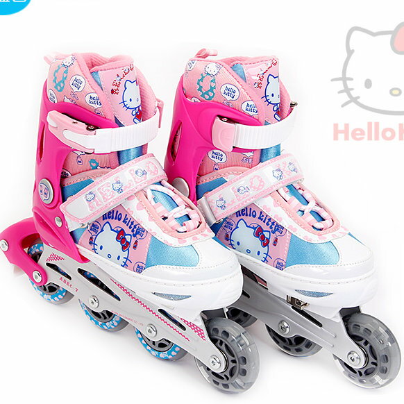 Hello Kitty 凱蒂貓可調兒童溜冰鞋 直排輪三輪四輪 全套裝組-粉藍色