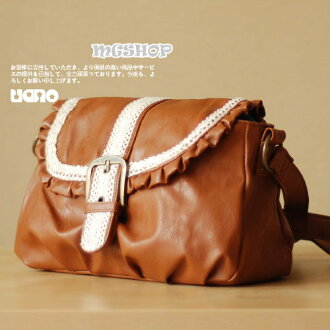 日本新款 復古PU蕾絲南瓜褶皺斜背包