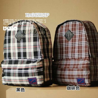 日本新款 學院風復古棉麻布格紋電腦包/雙肩包/後背包(2色)單售