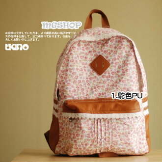 日本新款 田園棉麻碎花布蕾絲PU雙肩包/後背包 森林系(3色/單售)