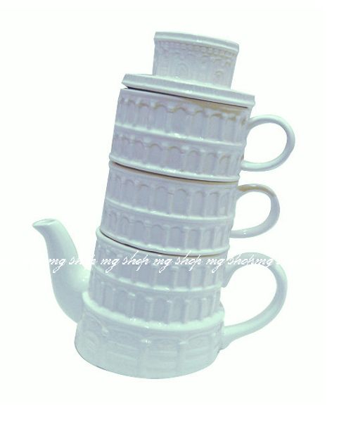 日本原裝 SUNART Pisa TEA SET 比薩斜塔 杯茶壺組san-1833