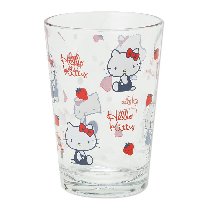 【唯愛日本】13042600023 玻璃杯-草莓坐姿藍 三麗鷗 Hello Kitty 凱蒂貓 開水杯 牛奶杯 正品