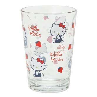 【唯愛日本】13042600023 玻璃杯-草莓坐姿藍 三麗鷗 Hello Kitty 凱蒂貓 開水杯 牛奶杯 正品
