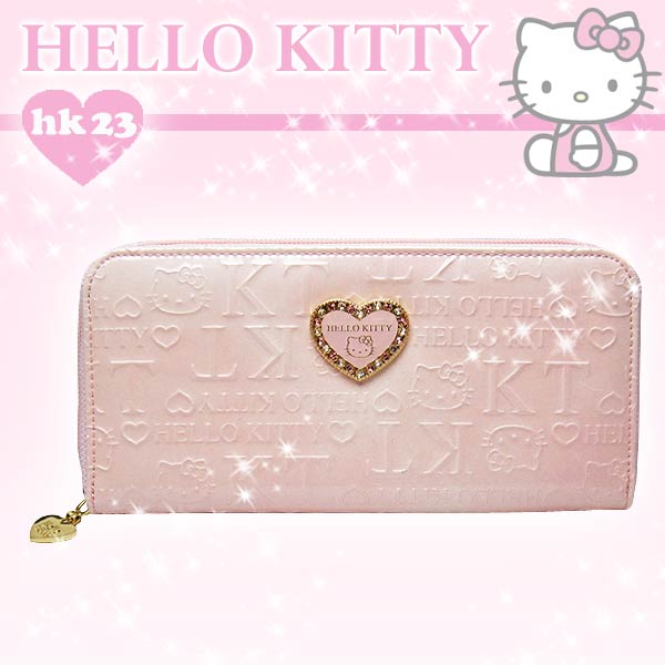 【真愛日本】12072700004 拉鍊長夾-愛心彩鑽-粉 三麗鷗 Hello Kitty 凱蒂貓 皮夾 錢包 晚宴包