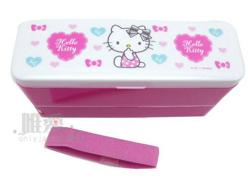 ＜KT生活館＞C 11012200014 hello kitty 凱蒂貓 長型雙層便當盒附筷-緞帶 餐盒 飯盒 台灣製