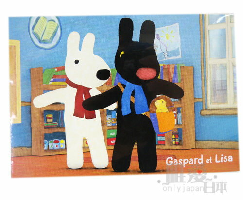 *~Gaspard et Lisa博物館~*A1042800002 麗莎&賈斯伯 黑白狗 名信片-與寵物 明信片 日本製