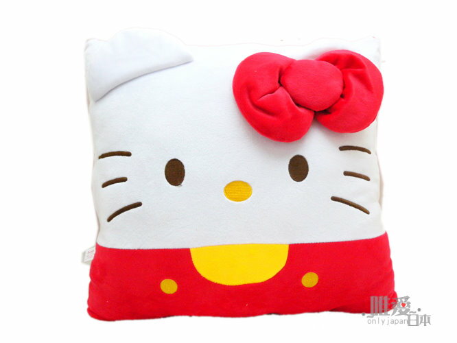＜KT生活館＞11120300001 方型Q版抱枕-紅結 三麗鷗 Hello Kitty 凱蒂貓 靠枕坐墊靠墊正版