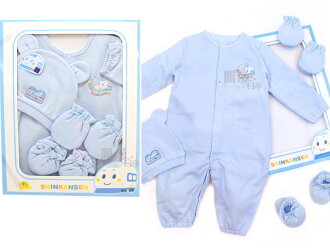 <KT生活館>A11120900013中絨布前開兩用裝禮盒組三麗鷗新幹線連身兔裝帽子 手腳套彌月禮盒