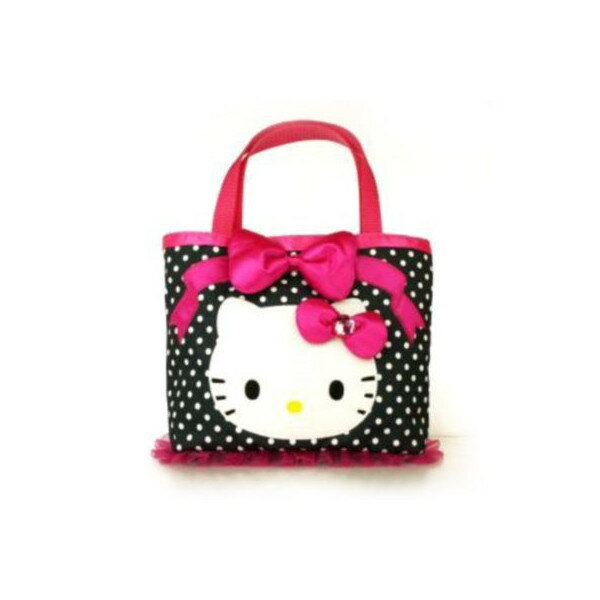 【唯愛日本】14101000019 手提袋-芭蕾舞絲緞黑桃 三麗鷗 Hello Kitty 凱蒂貓 收納袋 提袋
