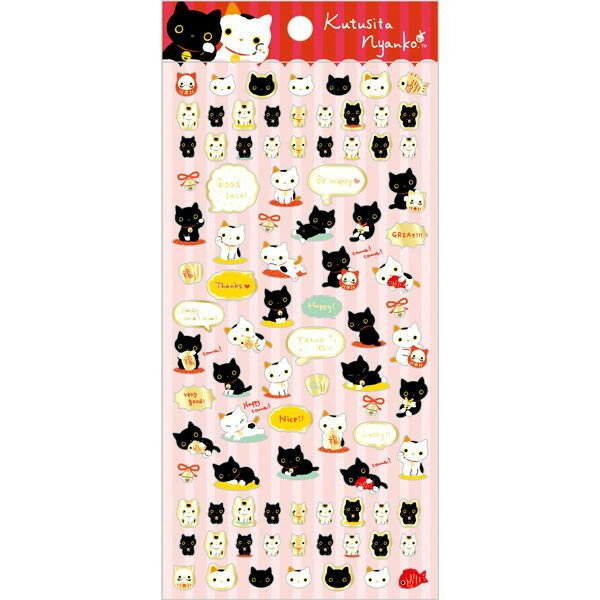 【唯愛日本】14122700013 造型箔金貼紙-靴下貓 SAN-X靴下貓 襪子貓貼紙 黏貼用品