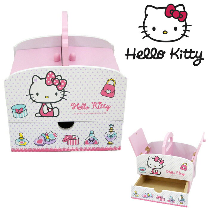 【唯愛日本】15010800001 KT手提掀蓋收納盒-珠寶 三麗鷗 Hello Kitty 凱蒂貓 化妝盒 收納箱