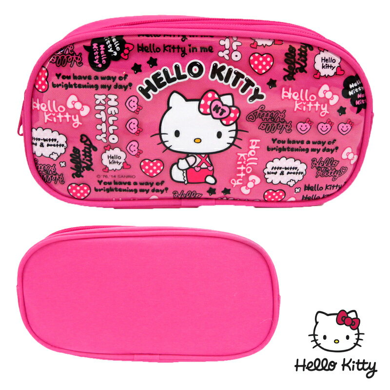 【唯愛日本】15011000013 雙拉鍊超大筆袋-KT愛心桃 三麗鷗 Hello Kitty 凱蒂貓