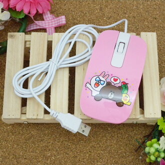 【真愛日本】15030300002 有線滑鼠-歡樂粉 LINE公仔 饅頭人兔子熊大 電腦周邊 正品 限量