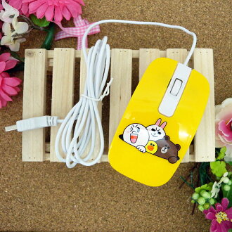 【真愛日本】15030300003 有線滑鼠-鑽洞黃 LINE公仔 饅頭人兔子熊大 電腦周邊 正品限量