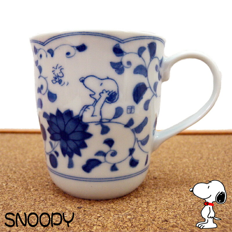 【真愛日本】15030400009 藍唐草青花瓷馬克杯-SN舉手 史奴比 史努比 SNOOPY 水杯 茶杯 杯子 正品 限量