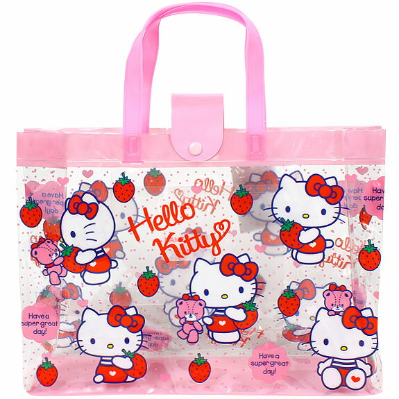 【真愛日本】15032700004 方形防水提袋-KT草莓熊粉 三麗鷗 Hello Kitty 凱蒂貓 收納袋 外出袋 手提袋 正品 限量