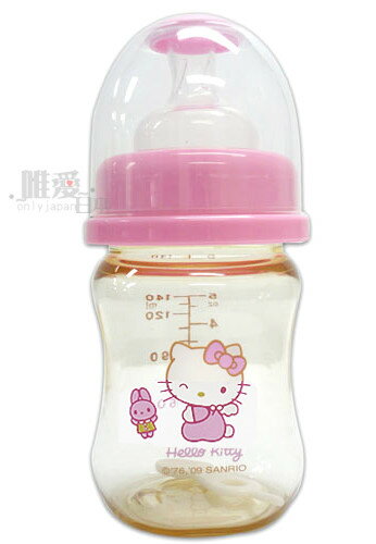 ＜KT生活館＞12030300027 PP寬口徑奶瓶140ML-與兔三麗鷗Hello kitty 凱蒂貓 曲線奶瓶 臺灣製