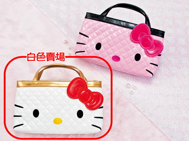 【唯愛日本】14021300025 格紋大臉袋中袋-白 三麗鷗 Kitty 凱蒂貓 購物袋 手提袋 日本景品