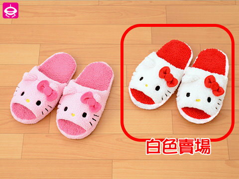 【唯愛日本】14021300027 絨毛室內拖-大臉白 三麗鷗 Kitty 凱蒂貓 拖鞋 防滑拖鞋 日本景品