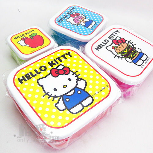 【唯愛日本】14032700020 4合1保鮮盒-草莓 三麗鷗 Hello Kitty 凱蒂貓 野餐盒 水果盒