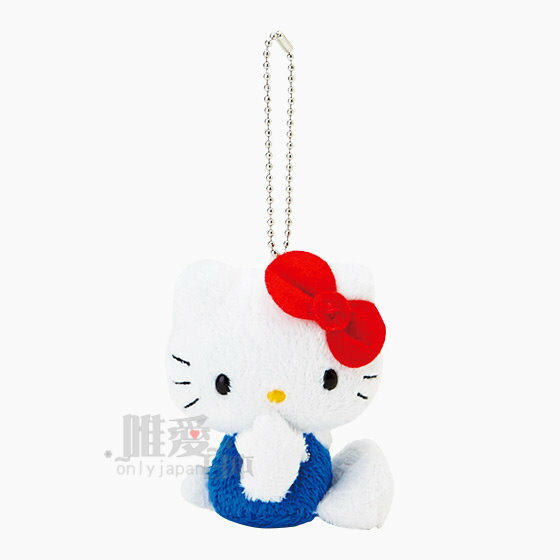 【唯愛日本】14032700035 娃鎖圈-KT吮指紅結藍衣三麗鷗 Hello Kitty 凱蒂貓 鑰匙圈 吊飾