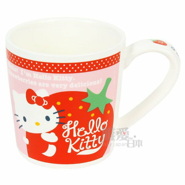 【唯愛日本】14051400008 馬克杯-抱草莓粉 三麗鷗 Hello Kitty 凱蒂貓 咖啡杯 下午茶杯