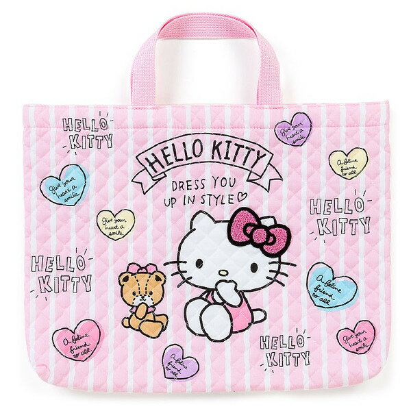 【真愛日本】16081500021	日本製棉布手提包-菱格抱熊粉三麗鷗 Hello Kitty 凱蒂貓 包包 手提包