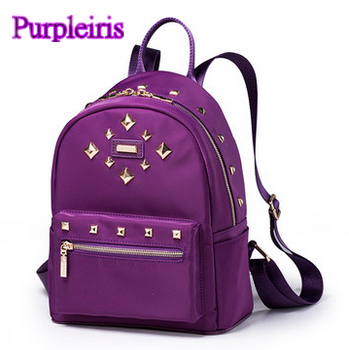 【鳶尾紫】紫色包包 紫色女包 雙肩包 女韓版 牛筋布背包 後背包 2015新款運動小包 鉚釘包
