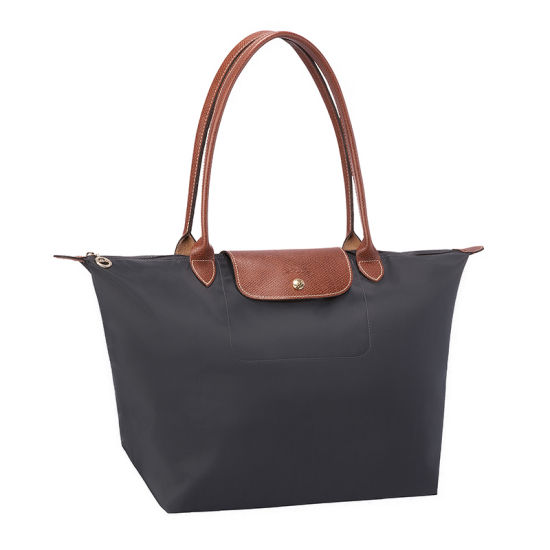 [長柄M號]國外Outlet代購正品 法國巴黎 Longchamp [1899-M號] 長柄 購物袋防水尼龍手提肩背水餃包 槍灰色