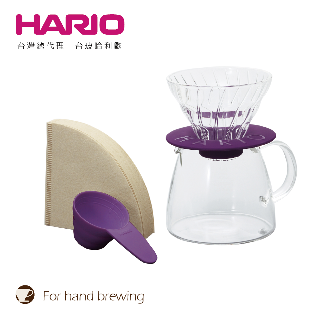 【HARIO】V60玻璃濾杯咖啡壺組紫色 / VGS-3512-PU