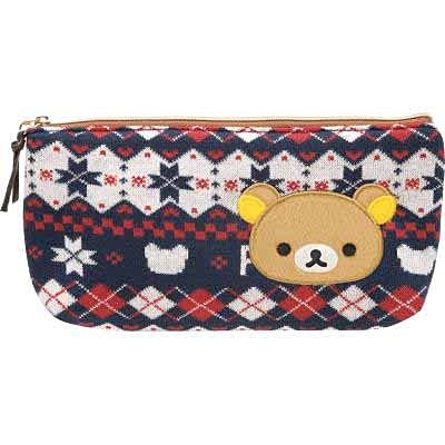 【真愛日本】14111600002 冬季針織筆袋-懶熊藍 SAN-X 拉拉熊 懶熊 奶妹 奶熊 鉛筆盒 文具用品