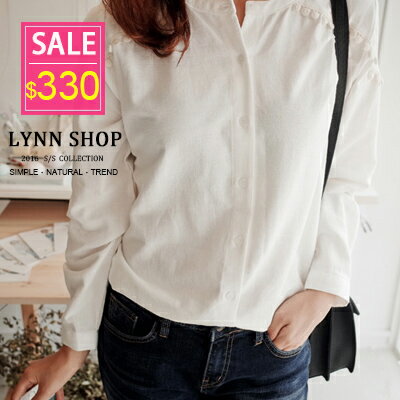 Lynn Shop 【1500047】長袖襯衫 流蘇花邊設計感立領長袖襯衫 預購